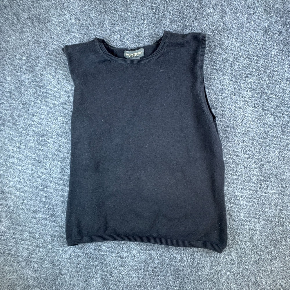 Banana Republic Stretch Sweater Vest Mens Medium Black Knit Cotton Pullover
